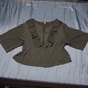 Chic Olive Women's Blouse with Ruffle Detail